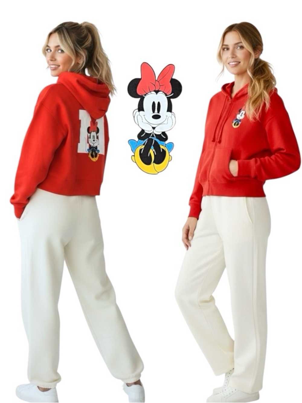 Disney Mickey Jacket Minnie Mouse Full Zip Hoodie Red Kangaroo Pocket Sz L